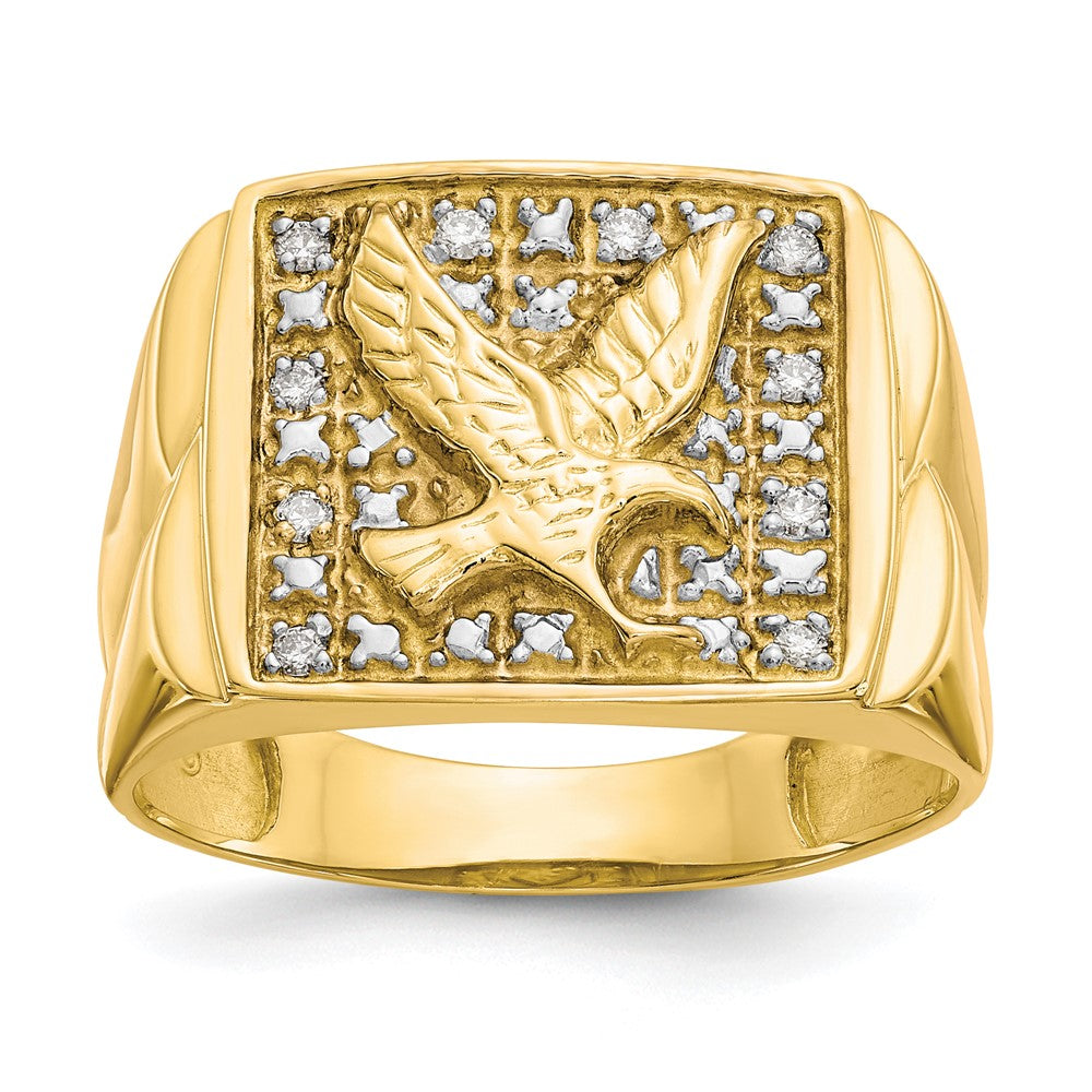 10K Gelbgold & Rhodium 0,10 ct. Echter Diamant Herren Adler-Ring