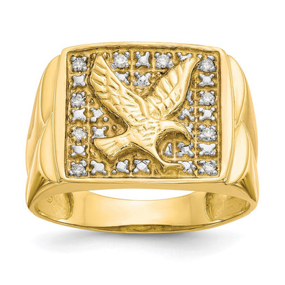 10K Gelbgold & Rhodium 0,10 ct. Echter Diamant Herren Adler-Ring
