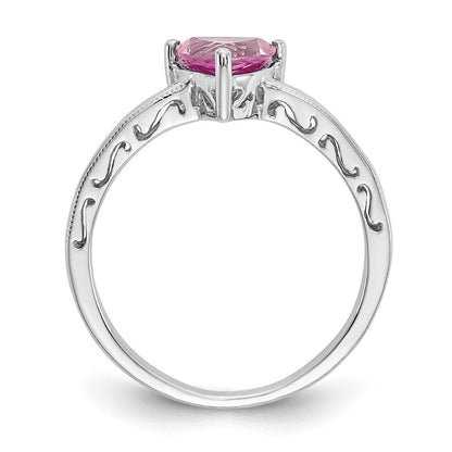 10K Weißgold Ring mit gezüchtetem rosa Saphir