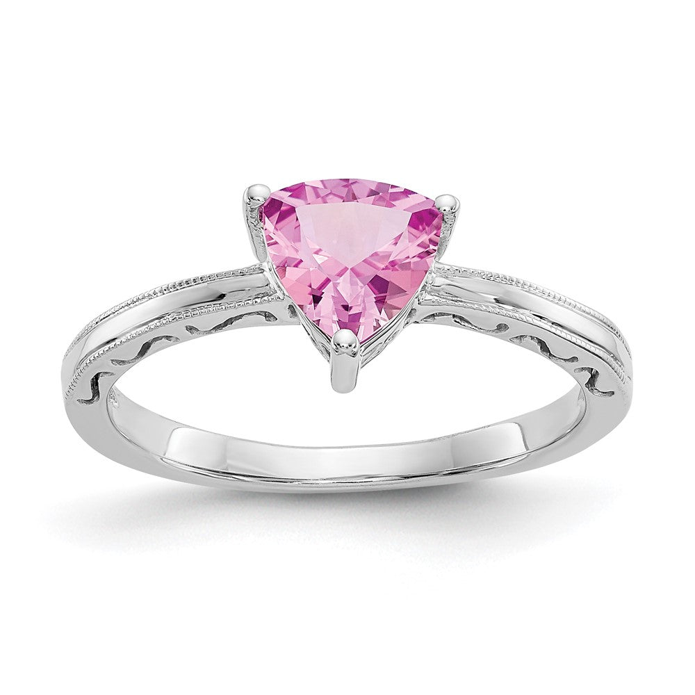 10K Weißgold Ring mit gezüchtetem rosa Saphir