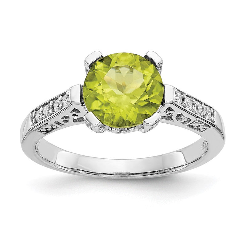 Verlobungsring mit natürlichem Diamant und 8 mm Peridot-Geburtsstein in 10K Weißgold