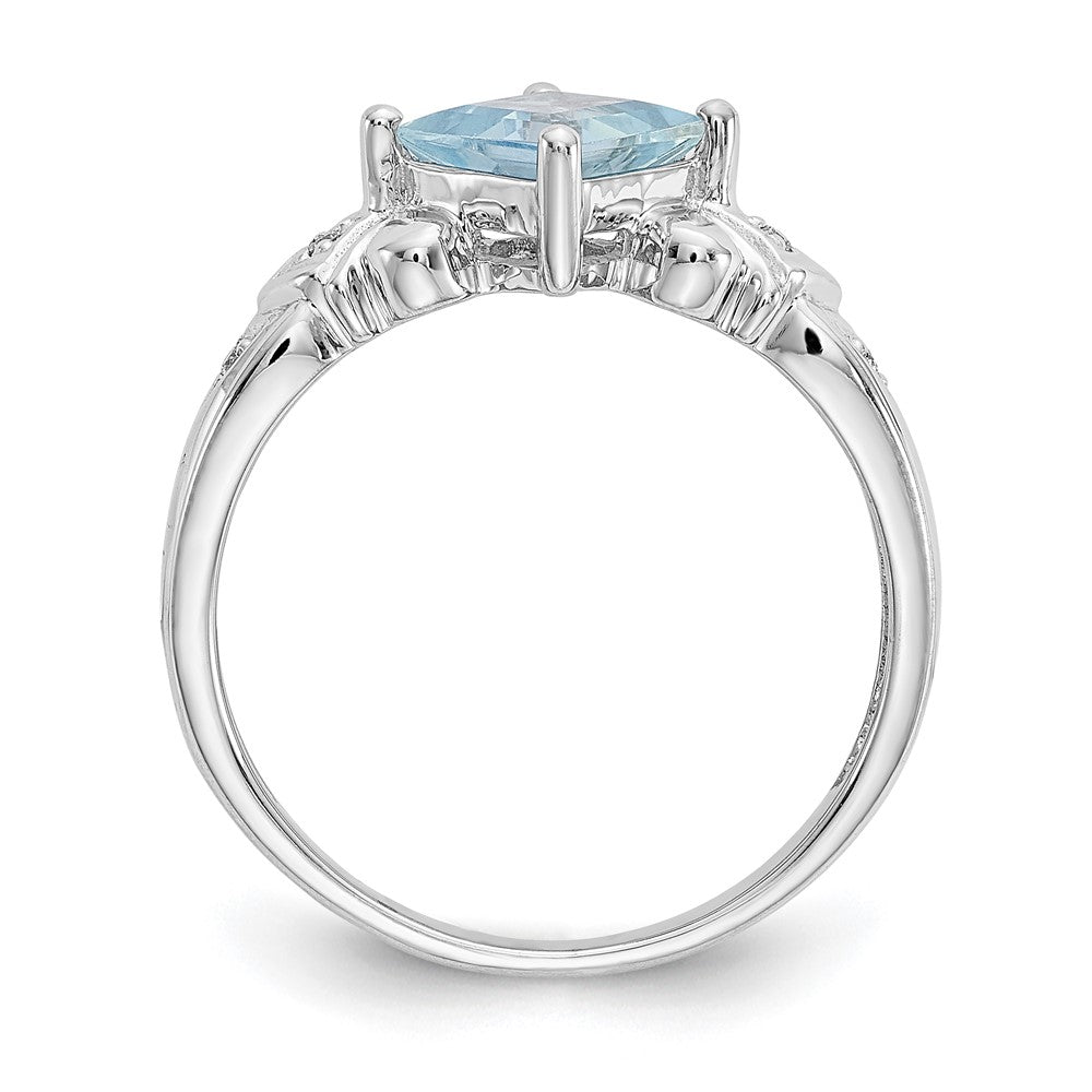 14K Weißgold Ring mit Aquamarin & echten Diamanten