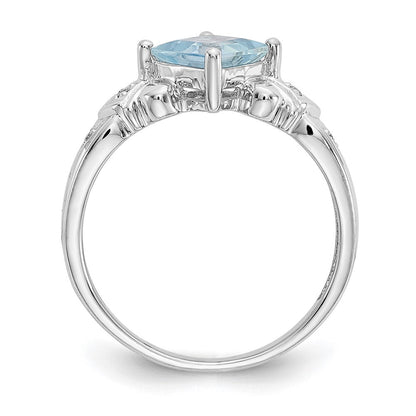 14K Weißgold Ring mit Aquamarin & echten Diamanten