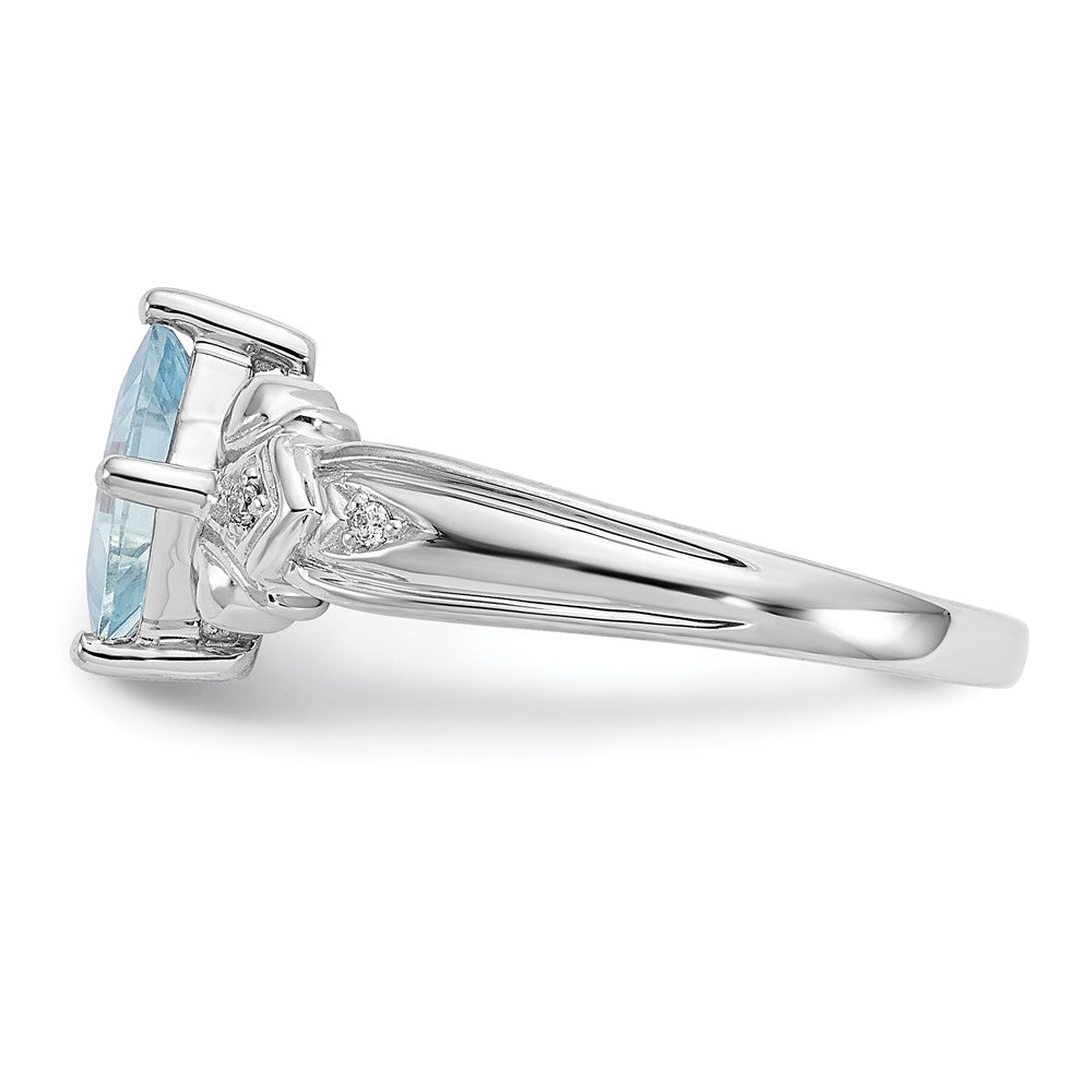 14K Weißgold Ring mit Aquamarin & echten Diamanten