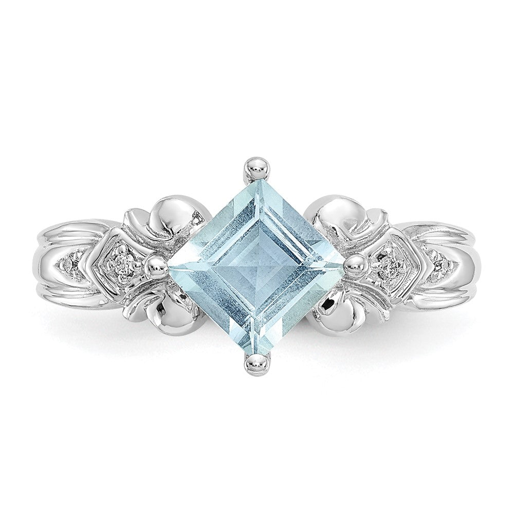 14K Weißgold Ring mit Aquamarin & echten Diamanten