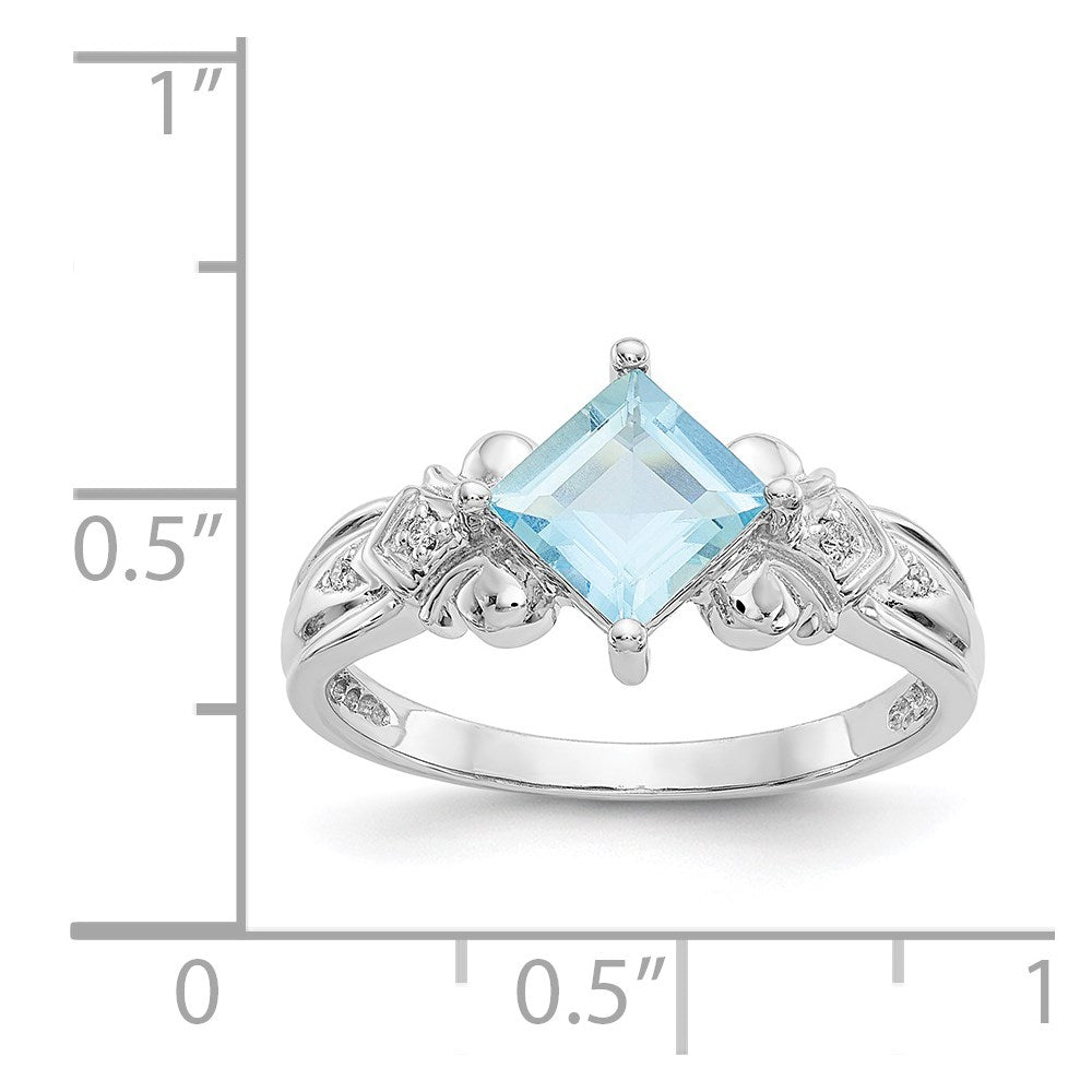 14K Weißgold Ring mit Aquamarin & echten Diamanten