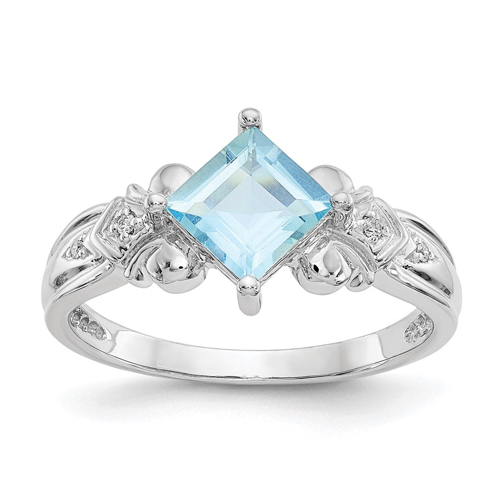 14K Weißgold Ring mit Aquamarin & echten Diamanten