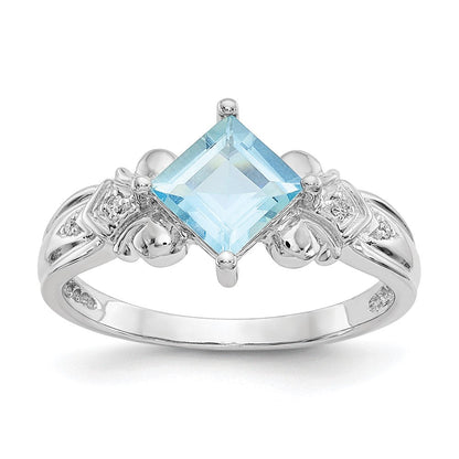 14K Weißgold Ring mit Aquamarin & echten Diamanten