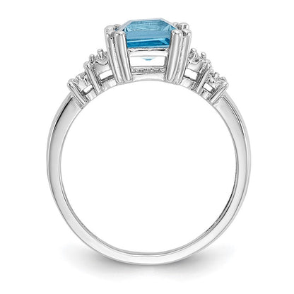 14K Weißgold Ring mit echtem Diamant und blauem Topas