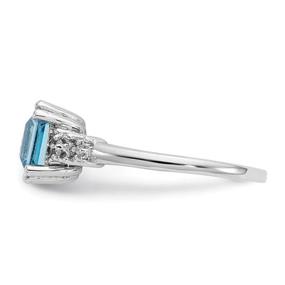 14K Weißgold Ring mit echtem Diamant und blauem Topas