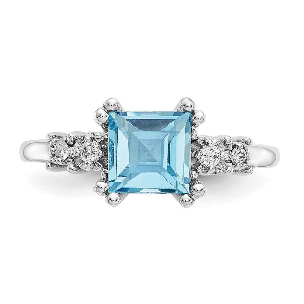 14K Weißgold Ring mit echtem Diamant und blauem Topas