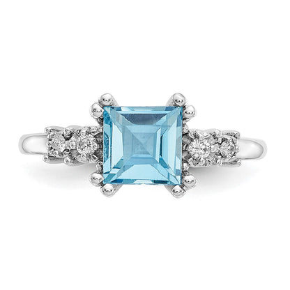 14K Weißgold Ring mit echtem Diamant und blauem Topas