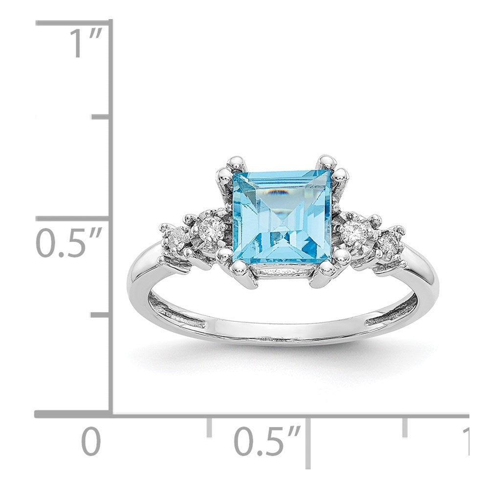 14K Weißgold Ring mit echtem Diamant und blauem Topas
