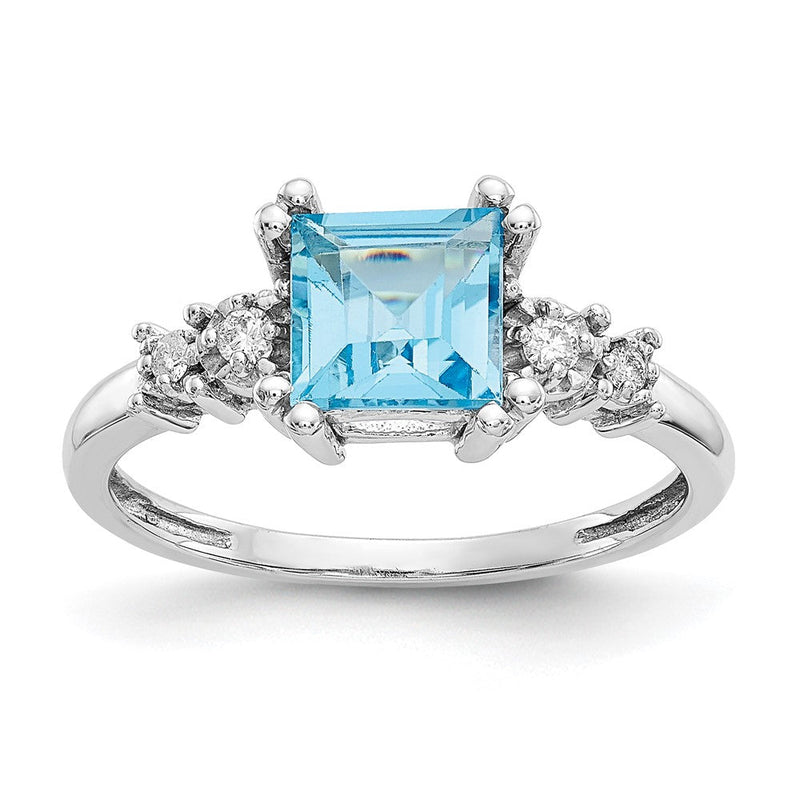 14K Weißgold Ring mit echtem Diamant und blauem Topas