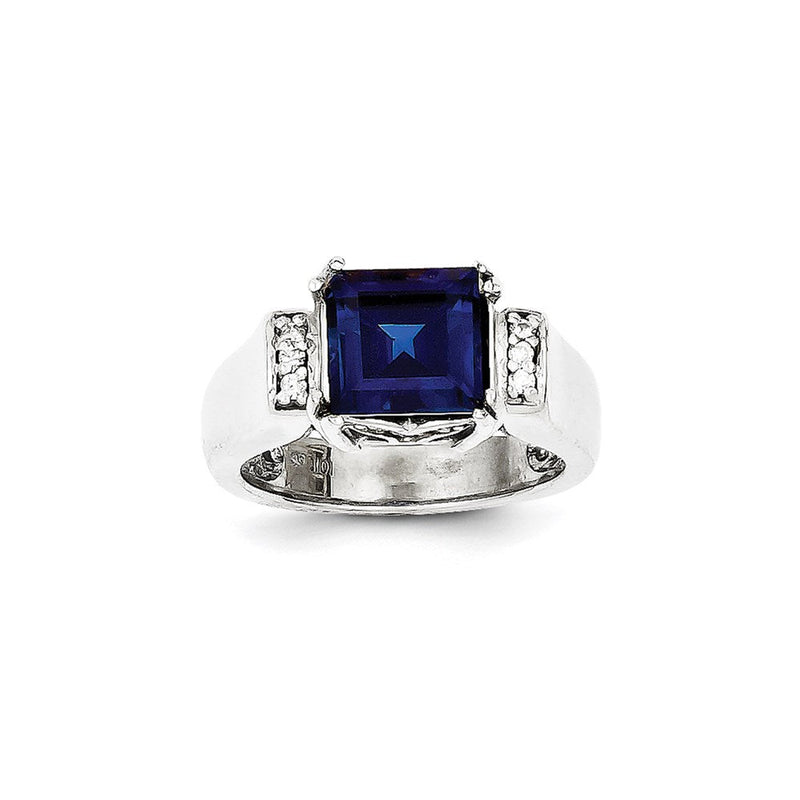 Ring mit synthetischem Saphir im Princess-Schliff, 8x8 mm, und Diamant aus 14K Weißgold – Feinschmuck