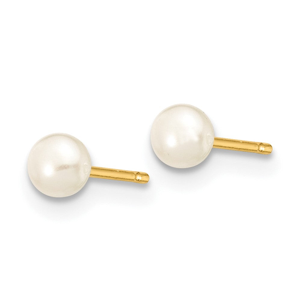 10K Gelbgold 3-4mm Weiß Knopf Süßwasser Zuchtperle Ohrstecker