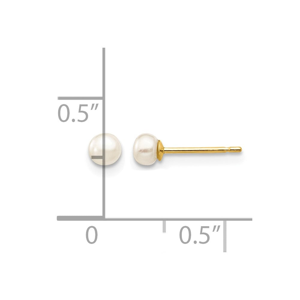 10K Gelbgold 3-4mm Weiß Knopf Süßwasser Zuchtperle Ohrstecker