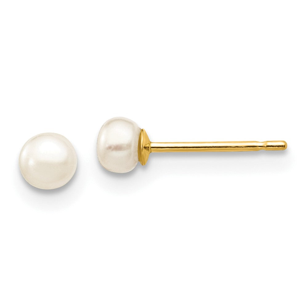 10K Gelbgold 3-4mm Weiß Knopf Süßwasser Zuchtperle Ohrstecker