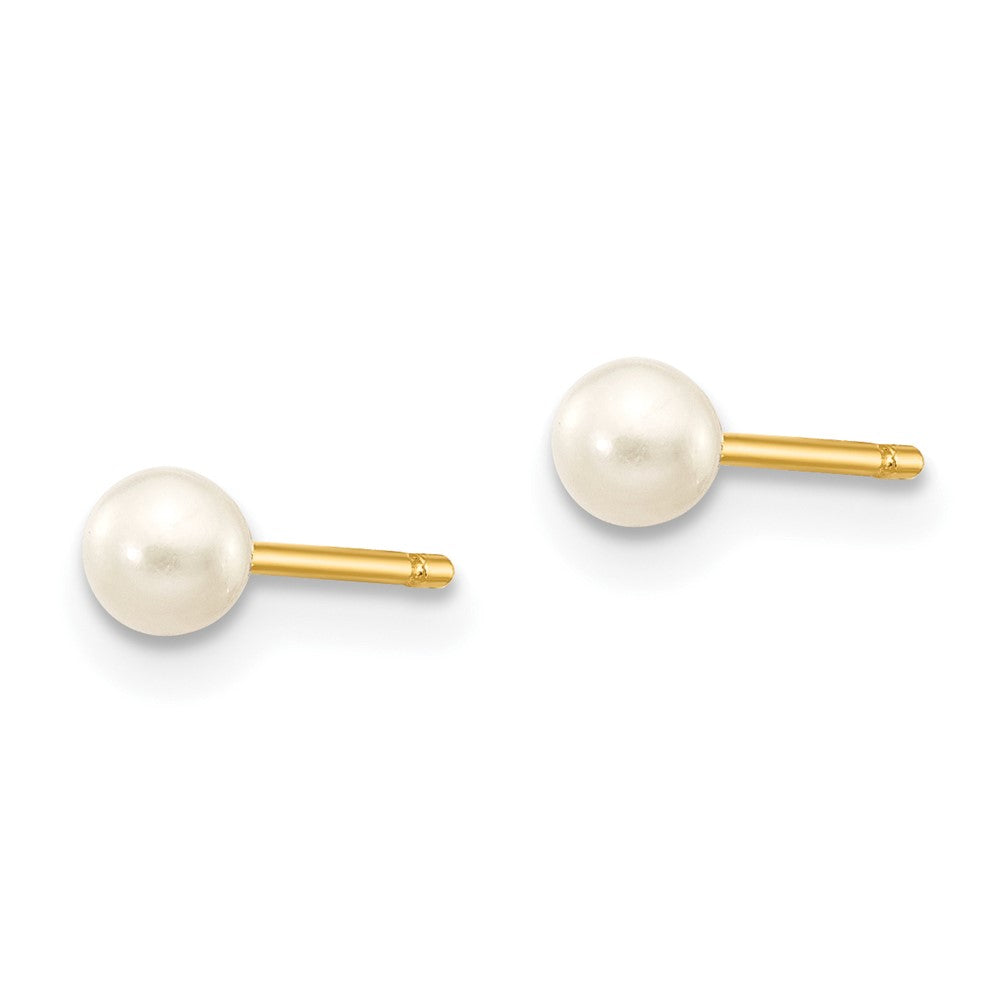 10K Gelbgold 3-4mm Weiß Rund Süßwasser Zuchtperle Ohrstecker