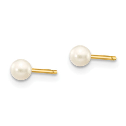 10K Gelbgold 3-4mm Weiß Rund Süßwasser Zuchtperle Ohrstecker