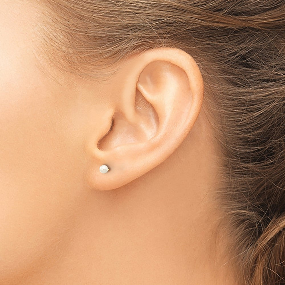10K Gelbgold 3-4mm Weiß Rund Süßwasser Zuchtperle Ohrstecker