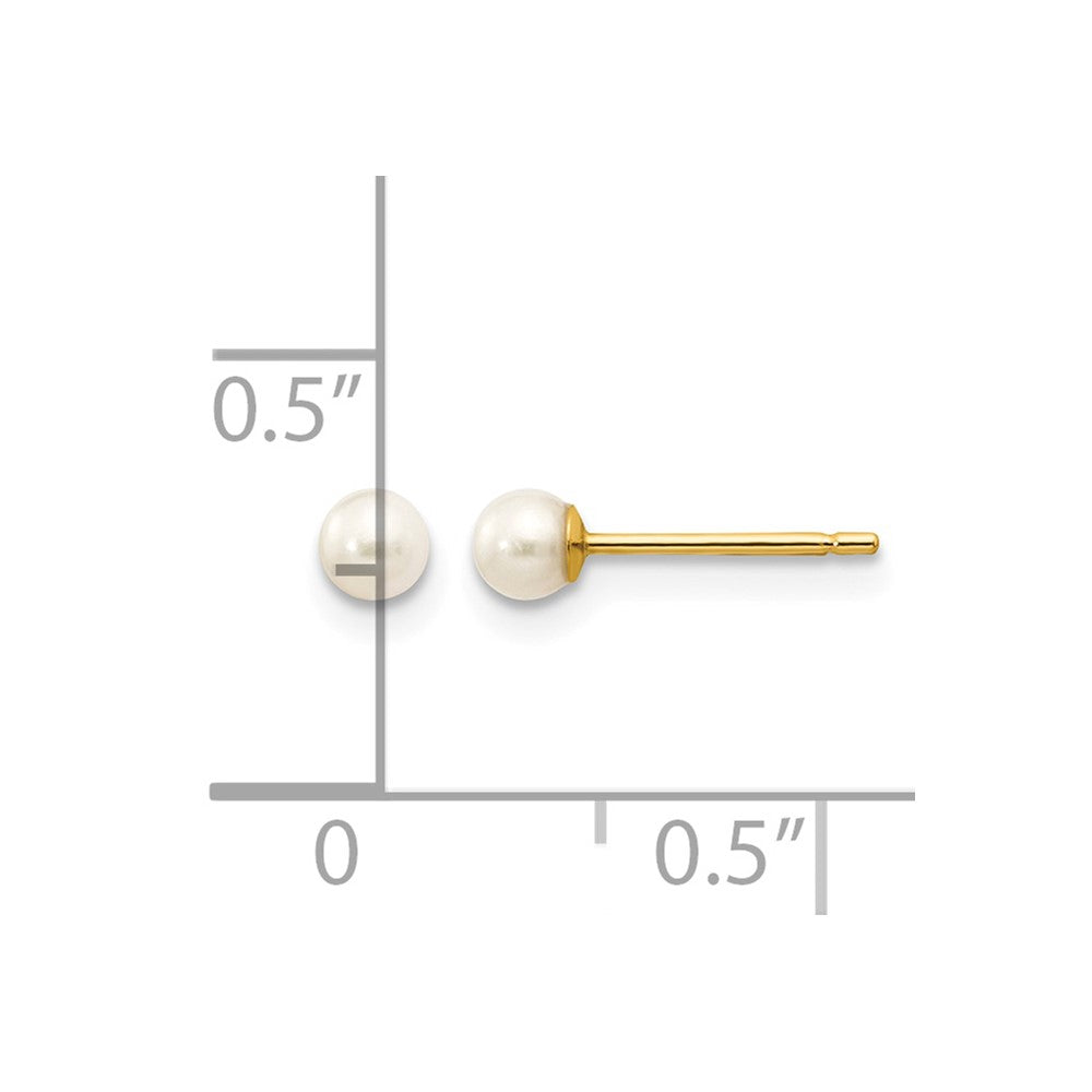 10K Gelbgold 3-4mm Weiß Rund Süßwasser Zuchtperle Ohrstecker