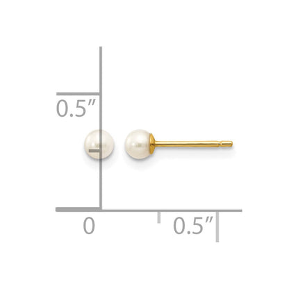 10K Gelbgold 3-4mm Weiß Rund Süßwasser Zuchtperle Ohrstecker