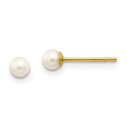 10K Gelbgold 3-4mm Weiß Rund Süßwasser Zuchtperle Ohrstecker