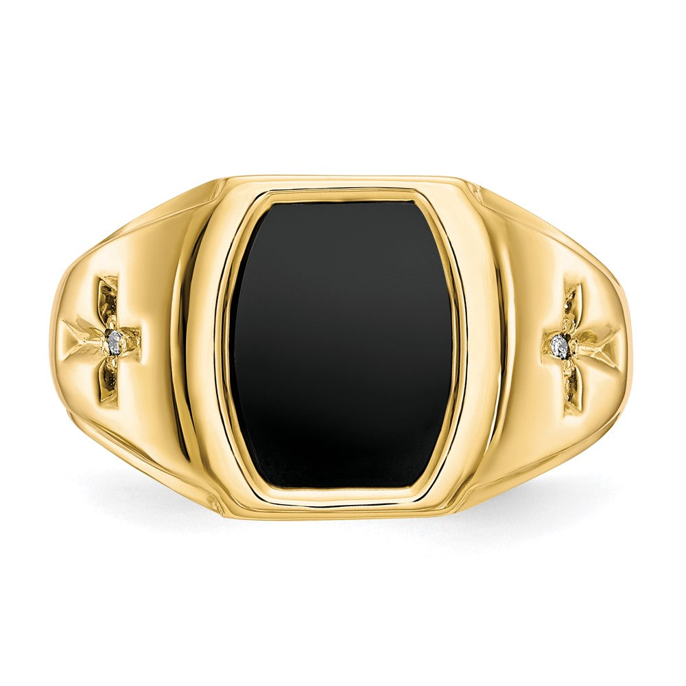10K Gelbgold Herren-Kreuzring mit Onyx & 0,01 ct. echten Diamanten