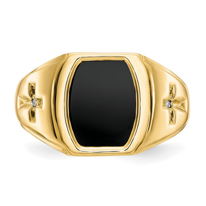 10K Gelbgold Herren-Kreuzring mit Onyx & 0,01 ct. echten Diamanten