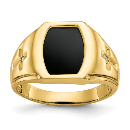 10K Gelbgold Herren-Kreuzring mit Onyx & 0,01 ct. echten Diamanten