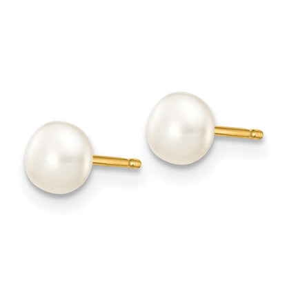 10K Gelbgold 4-5mm Weiß Knopf Süßwasser Zuchtperle Ohrstecker