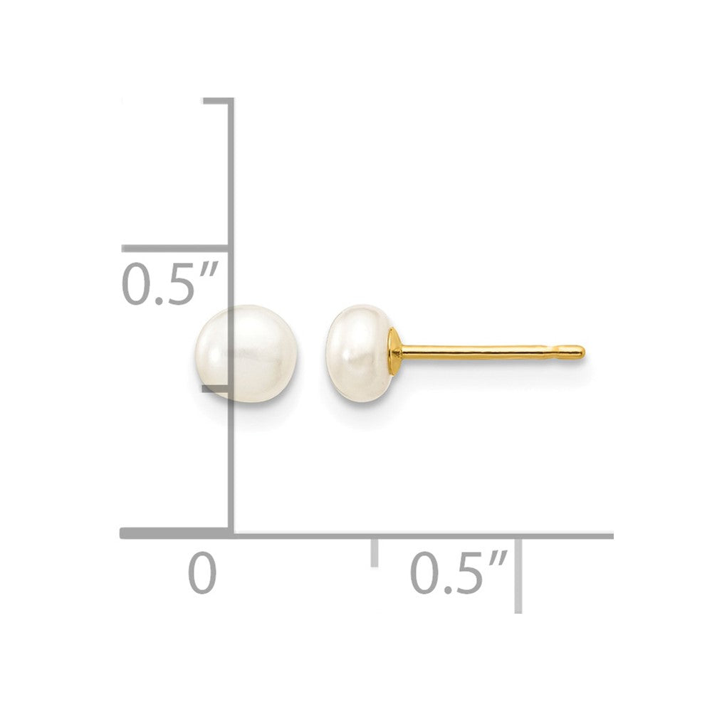 10K Gelbgold 4-5mm Weiß Knopf Süßwasser Zuchtperle Ohrstecker