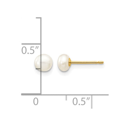 10K Gelbgold 4-5mm Weiß Knopf Süßwasser Zuchtperle Ohrstecker