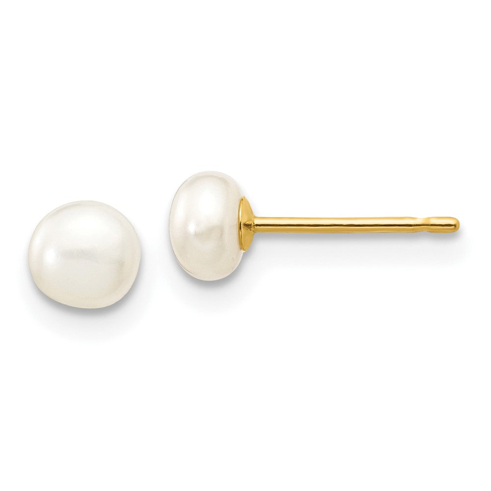 10K Gelbgold 4-5mm Weiß Knopf Süßwasser Zuchtperle Ohrstecker