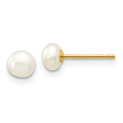 10K Gelbgold 4-5mm Weiß Knopf Süßwasser Zuchtperle Ohrstecker