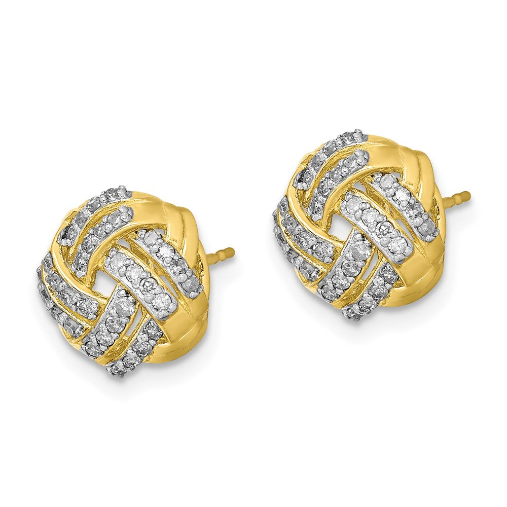 Doppelreihige Liebesknoten-Ohrstecker mit Diamanten aus 10K Gelbgold, feiner Schmuck