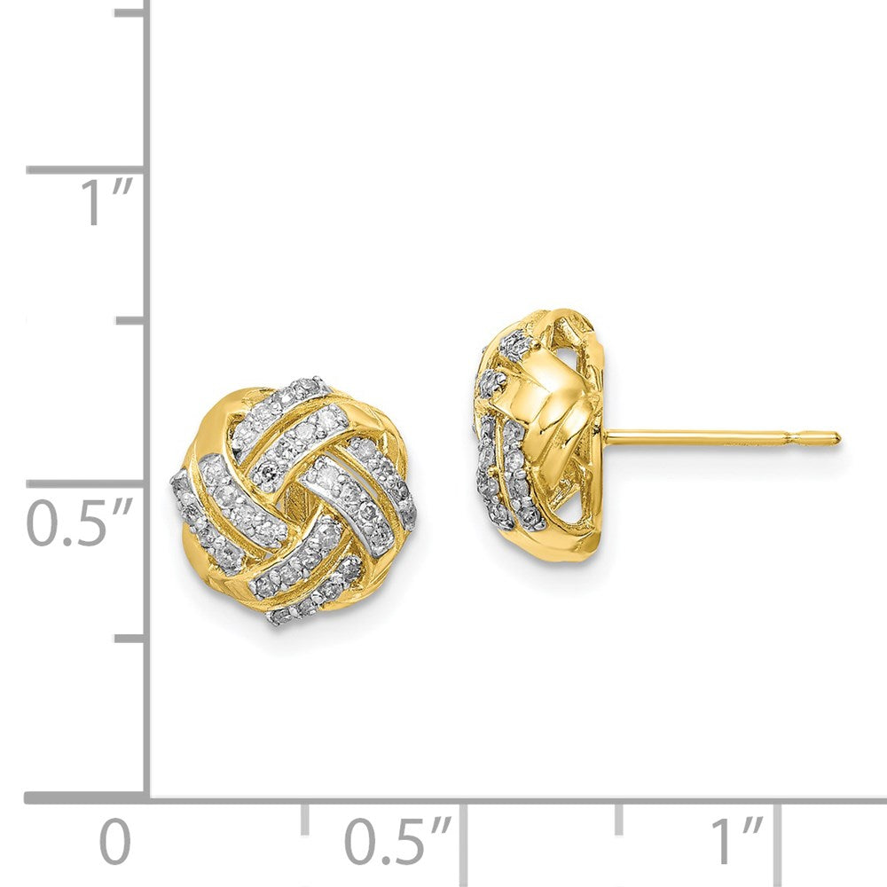 Doppelreihige Liebesknoten-Ohrstecker mit Diamanten aus 10K Gelbgold, feiner Schmuck