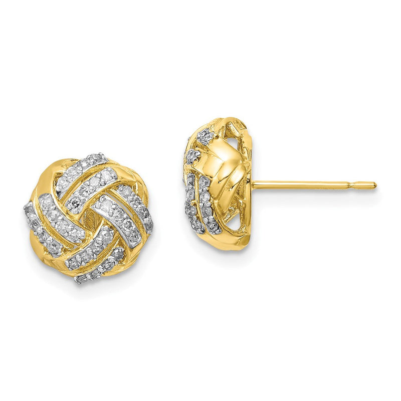 Doppelreihige Liebesknoten-Ohrstecker mit Diamanten aus 10K Gelbgold, feiner Schmuck