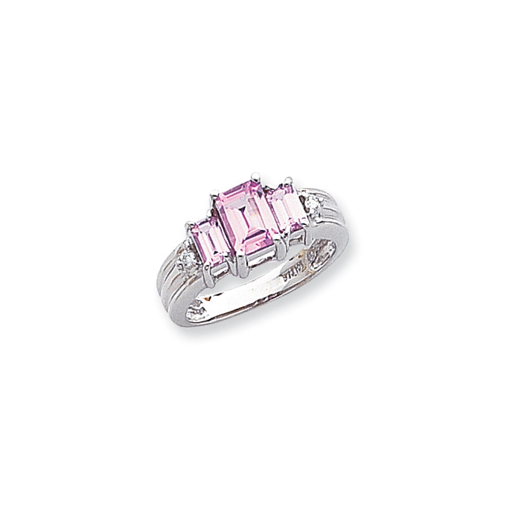 14K Weißgold Ring mit kreiertem Rosa Topas und echten Diamanten