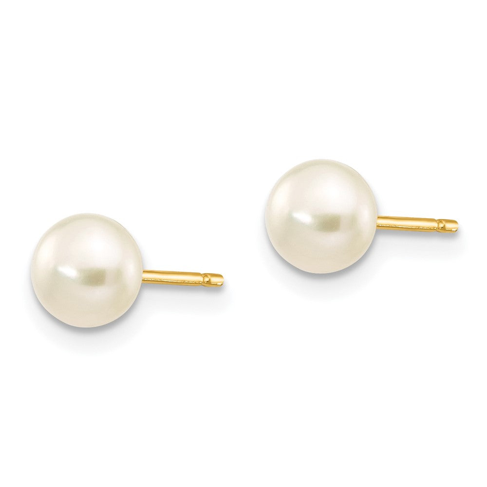 10K Gelbgold 5-6mm Weiß Knopf Süßwasser Zuchtperle Ohrstecker