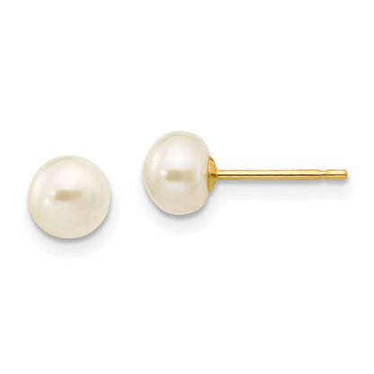 10K Gelbgold 5-6mm Weiß Knopf Süßwasser Zuchtperle Ohrstecker