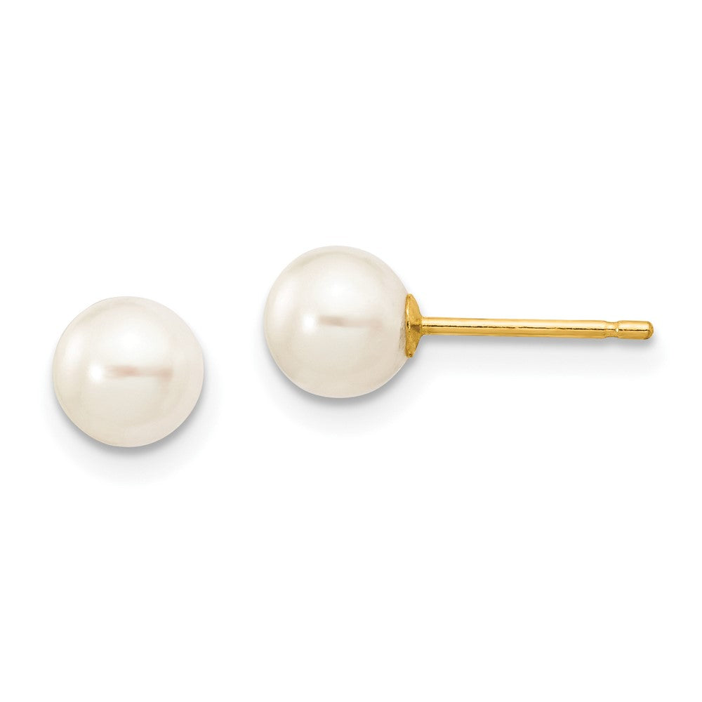 10K Gelbgold 5-6mm Weiß Rund Süßwasser Zuchtperle Ohrstecker