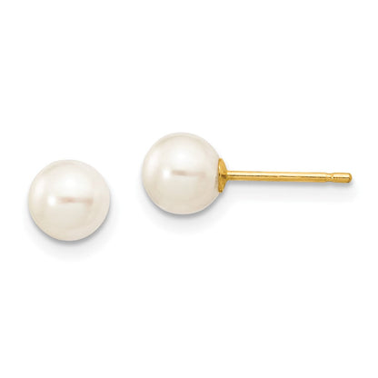 10K Gelbgold 5-6mm Weiß Rund Süßwasser Zuchtperle Ohrstecker