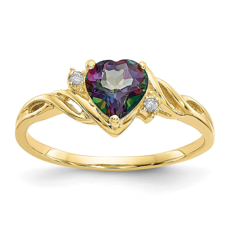 10K-Gelbgold-Ring mit herzförmigem Mystic-Fire-Topas und 0,01 ct. echtem Diamant