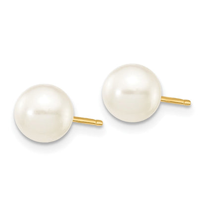 10K Gelbgold 6-7mm Weiß Rund Süßwasser Zuchtperle Ohrstecker