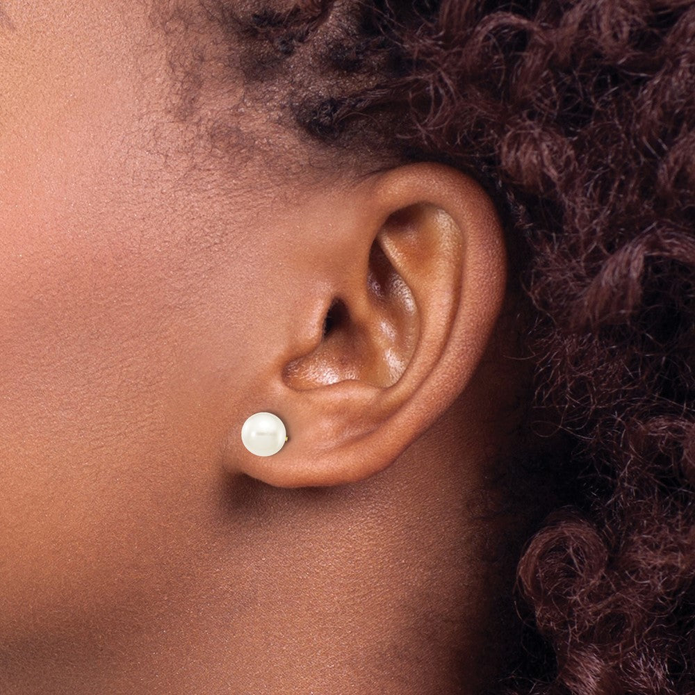 10K Gelbgold 6-7mm Weiß Rund Süßwasser Zuchtperle Ohrstecker
