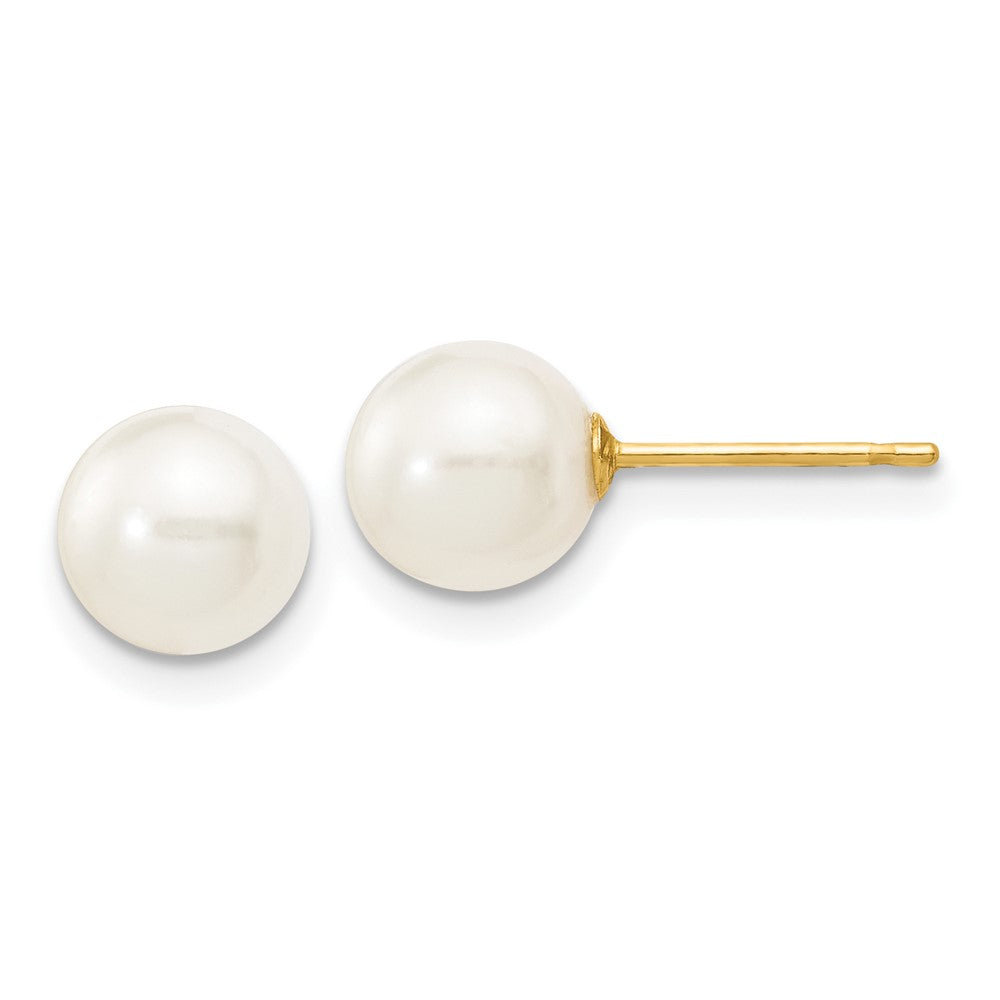 10K Gelbgold 6-7mm Weiß Rund Süßwasser Zuchtperle Ohrstecker