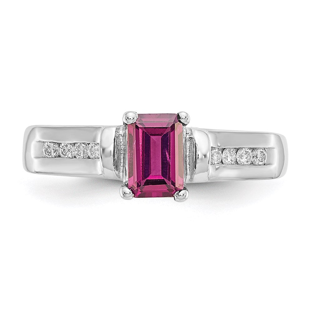 10K Weißgold Ring mit Rhodolith-Granat und 0,08 ct. Diamant