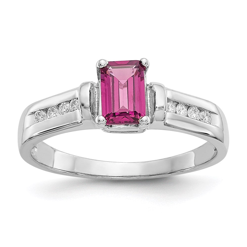 10K Weißgold Ring mit Rhodolith-Granat und 0,08 ct. Diamant